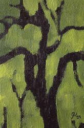 A impressionisty painting of tree and foliage.