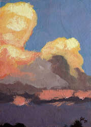 A rough painting of clouds lit by a sunset.