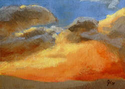 A rough painting of storm clouds at sunset.